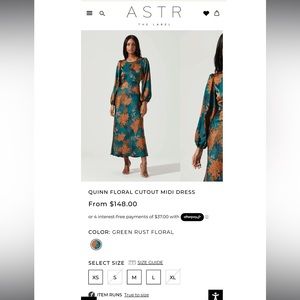 ASTR QUINN FLORAL CUTOUT MIDI DRESS IN GREEN RUST FLORAL SZ XL